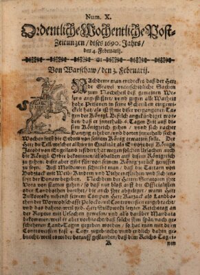 Ordentliche wochentliche Post-Zeitungen Samstag 4. Februar 1690