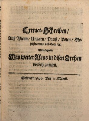 Mercurii Relation, oder wochentliche Reichs Ordinari Zeitungen, von underschidlichen Orthen (Süddeutsche Presse) Samstag 11. März 1690