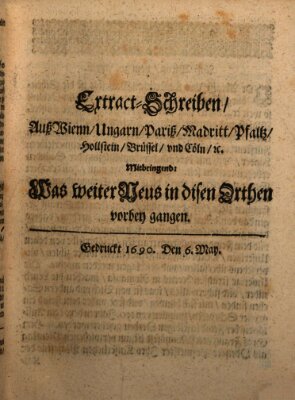 Mercurii Relation, oder wochentliche Reichs Ordinari Zeitungen, von underschidlichen Orthen (Süddeutsche Presse) Samstag 6. Mai 1690