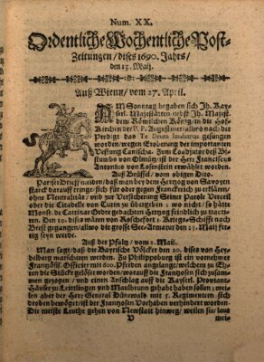 Ordentliche wochentliche Post-Zeitungen Samstag 13. Mai 1690