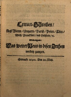 Mercurii Relation, oder wochentliche Reichs Ordinari Zeitungen, von underschidlichen Orthen (Süddeutsche Presse) Samstag 20. Mai 1690