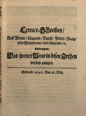 Mercurii Relation, oder wochentliche Reichs Ordinari Zeitungen, von underschidlichen Orthen (Süddeutsche Presse) Samstag 27. Mai 1690