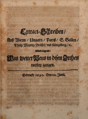 Mercurii Relation, oder wochentliche Reichs Ordinari Zeitungen, von underschidlichen Orthen (Süddeutsche Presse) Samstag 10. Juni 1690