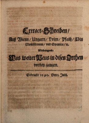 Mercurii Relation, oder wochentliche Reichs Ordinari Zeitungen, von underschidlichen Orthen (Süddeutsche Presse) Samstag 1. Juli 1690