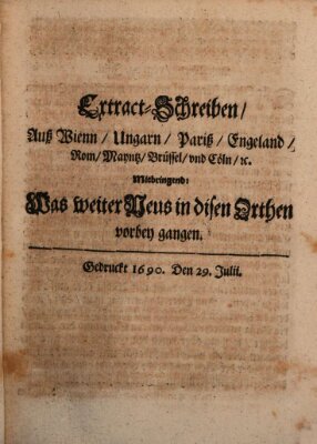 Mercurii Relation, oder wochentliche Reichs Ordinari Zeitungen, von underschidlichen Orthen (Süddeutsche Presse) Samstag 29. Juli 1690