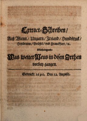 Mercurii Relation, oder wochentliche Reichs Ordinari Zeitungen, von underschidlichen Orthen (Süddeutsche Presse) Samstag 12. August 1690