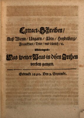 Mercurii Relation, oder wochentliche Reichs Ordinari Zeitungen, von underschidlichen Orthen (Süddeutsche Presse) Samstag 2. September 1690