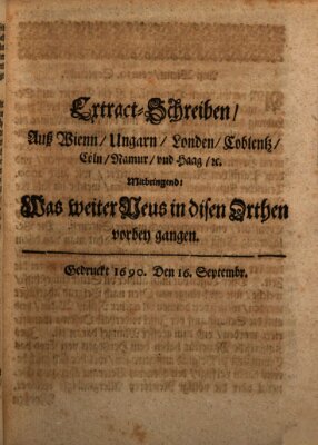 Mercurii Relation, oder wochentliche Reichs Ordinari Zeitungen, von underschidlichen Orthen (Süddeutsche Presse) Samstag 16. September 1690