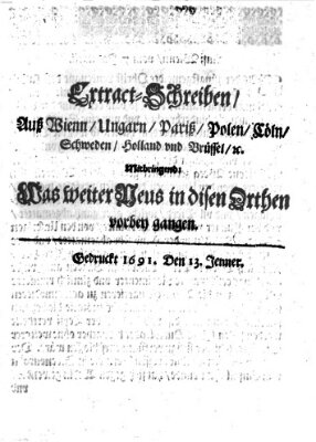 Mercurii Relation, oder wochentliche Reichs Ordinari Zeitungen, von underschidlichen Orthen (Süddeutsche Presse) Samstag 13. Januar 1691