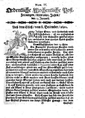 Ordentliche wochentliche Post-Zeitungen Samstag 13. Januar 1691