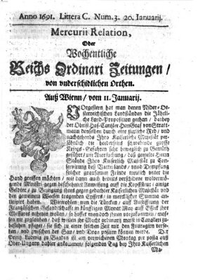 Mercurii Relation, oder wochentliche Reichs Ordinari Zeitungen, von underschidlichen Orthen (Süddeutsche Presse) Samstag 20. Januar 1691