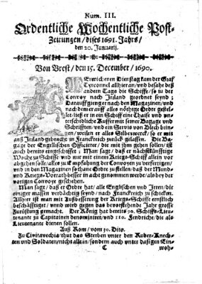 Ordentliche wochentliche Post-Zeitungen Samstag 20. Januar 1691