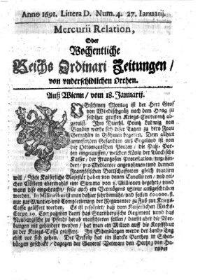 Mercurii Relation, oder wochentliche Reichs Ordinari Zeitungen, von underschidlichen Orthen (Süddeutsche Presse) Samstag 27. Januar 1691