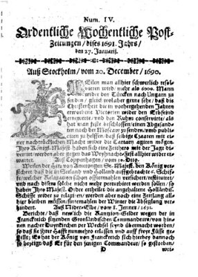 Ordentliche wochentliche Post-Zeitungen Samstag 27. Januar 1691