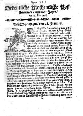 Ordentliche wochentliche Post-Zeitungen Samstag 24. Februar 1691