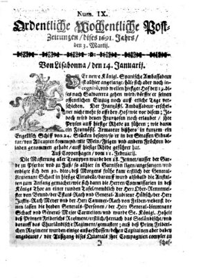 Ordentliche wochentliche Post-Zeitungen Samstag 3. März 1691