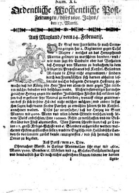 Ordentliche wochentliche Post-Zeitungen Samstag 17. März 1691