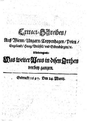 Mercurii Relation, oder wochentliche Reichs Ordinari Zeitungen, von underschidlichen Orthen (Süddeutsche Presse) Samstag 24. März 1691