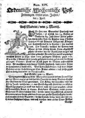 Ordentliche wochentliche Post-Zeitungen Samstag 7. April 1691