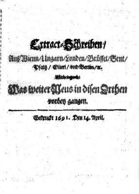 Mercurii Relation, oder wochentliche Reichs Ordinari Zeitungen, von underschidlichen Orthen (Süddeutsche Presse) Samstag 14. April 1691