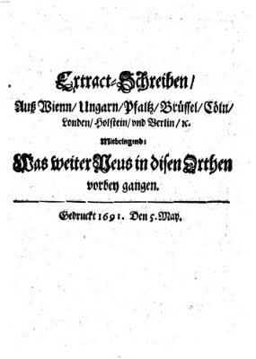 Mercurii Relation, oder wochentliche Reichs Ordinari Zeitungen, von underschidlichen Orthen (Süddeutsche Presse) Samstag 5. Mai 1691