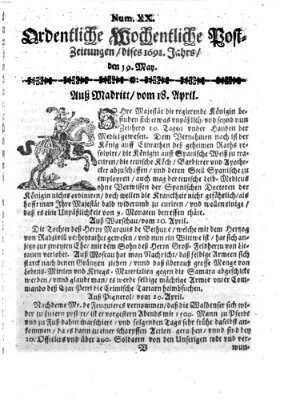 Ordentliche wochentliche Post-Zeitungen Samstag 19. Mai 1691
