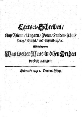 Mercurii Relation, oder wochentliche Reichs Ordinari Zeitungen, von underschidlichen Orthen (Süddeutsche Presse) Samstag 26. Mai 1691