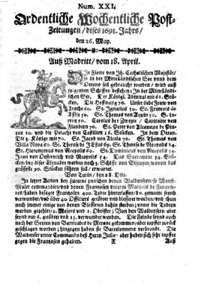 Ordentliche wochentliche Post-Zeitungen Samstag 26. Mai 1691