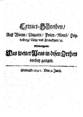 Mercurii Relation, oder wochentliche Reichs Ordinari Zeitungen, von underschidlichen Orthen (Süddeutsche Presse) Samstag 9. Juni 1691