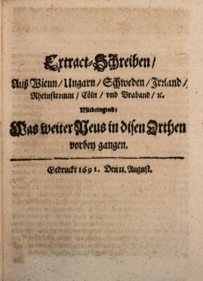 Mercurii Relation, oder wochentliche Reichs Ordinari Zeitungen, von underschidlichen Orthen (Süddeutsche Presse) Samstag 11. August 1691