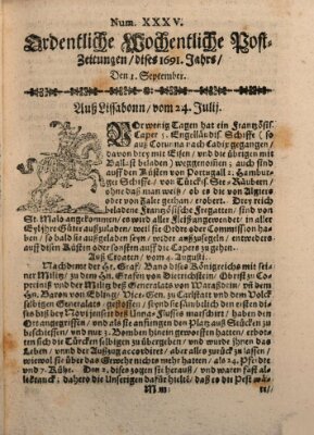 Ordentliche wochentliche Post-Zeitungen Samstag 1. September 1691