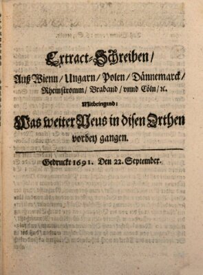 Mercurii Relation, oder wochentliche Reichs Ordinari Zeitungen, von underschidlichen Orthen (Süddeutsche Presse) Samstag 22. September 1691