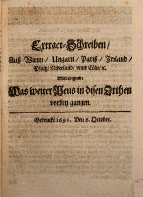 Mercurii Relation, oder wochentliche Reichs Ordinari Zeitungen, von underschidlichen Orthen (Süddeutsche Presse) Samstag 6. Oktober 1691