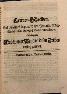 Mercurii Relation, oder wochentliche Reichs Ordinari Zeitungen, von underschidlichen Orthen (Süddeutsche Presse) Samstag 20. Oktober 1691