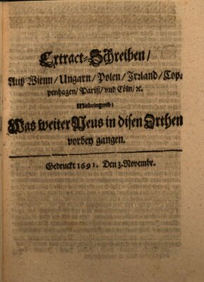 Mercurii Relation, oder wochentliche Reichs Ordinari Zeitungen, von underschidlichen Orthen (Süddeutsche Presse) Samstag 3. November 1691