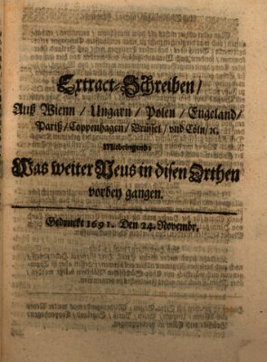 Mercurii Relation, oder wochentliche Reichs Ordinari Zeitungen, von underschidlichen Orthen (Süddeutsche Presse) Samstag 24. November 1691