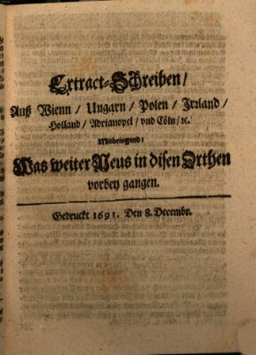 Mercurii Relation, oder wochentliche Reichs Ordinari Zeitungen, von underschidlichen Orthen (Süddeutsche Presse) Samstag 8. Dezember 1691