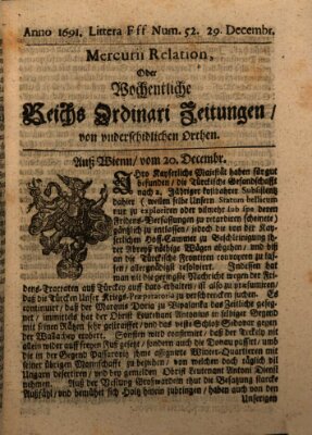 Mercurii Relation, oder wochentliche Reichs Ordinari Zeitungen, von underschidlichen Orthen (Süddeutsche Presse) Samstag 29. Dezember 1691