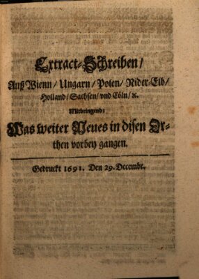 Mercurii Relation, oder wochentliche Reichs Ordinari Zeitungen, von underschidlichen Orthen (Süddeutsche Presse) Samstag 29. Dezember 1691