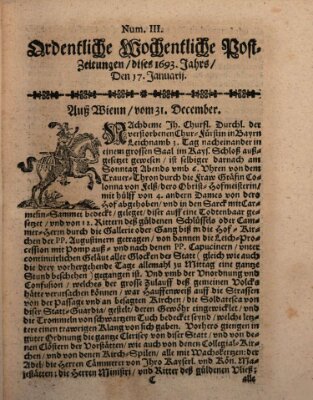 Ordentliche wochentliche Post-Zeitungen Samstag 17. Januar 1693