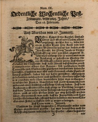 Ordentliche wochentliche Post-Zeitungen Samstag 28. Februar 1693