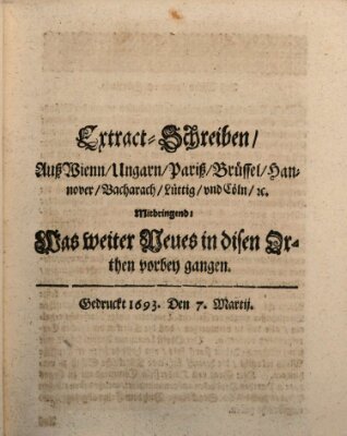 Mercurii Relation, oder wochentliche Reichs Ordinari Zeitungen, von underschidlichen Orthen (Süddeutsche Presse) Samstag 7. März 1693