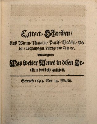 Mercurii Relation, oder wochentliche Reichs Ordinari Zeitungen, von underschidlichen Orthen (Süddeutsche Presse) Samstag 14. März 1693