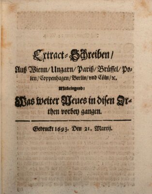 Mercurii Relation, oder wochentliche Reichs Ordinari Zeitungen, von underschidlichen Orthen (Süddeutsche Presse) Samstag 21. März 1693