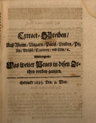 Mercurii Relation, oder wochentliche Reichs Ordinari Zeitungen, von underschidlichen Orthen (Süddeutsche Presse) Samstag 9. Mai 1693