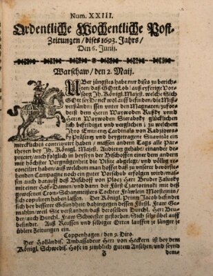 Ordentliche wochentliche Post-Zeitungen Samstag 6. Juni 1693