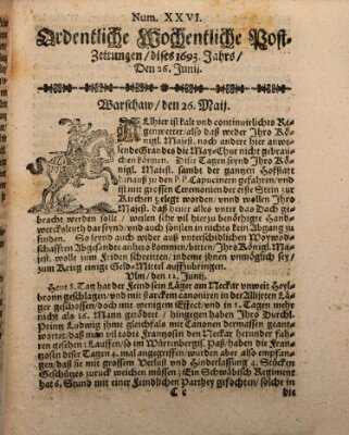 Ordentliche wochentliche Post-Zeitungen Freitag 26. Juni 1693