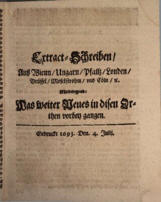 Mercurii Relation, oder wochentliche Reichs Ordinari Zeitungen, von underschidlichen Orthen (Süddeutsche Presse) Samstag 4. Juli 1693