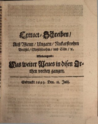 Mercurii Relation, oder wochentliche Reichs Ordinari Zeitungen, von underschidlichen Orthen (Süddeutsche Presse) Samstag 11. Juli 1693