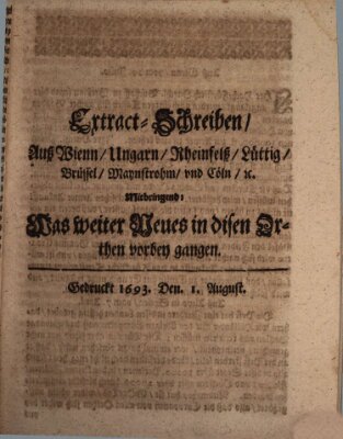 Mercurii Relation, oder wochentliche Reichs Ordinari Zeitungen, von underschidlichen Orthen (Süddeutsche Presse) Samstag 1. August 1693